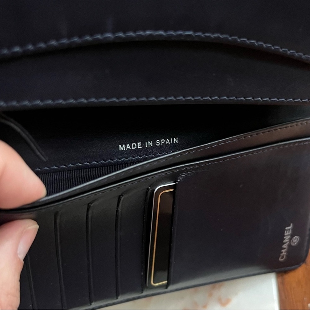 Dark Navy Blue, Long Caviar Chanel Flap Wallet with Added Chain woc - Picture 9 of 11